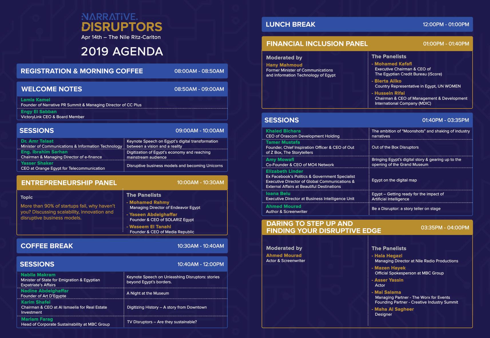 Narrative Disruptors 2019 Event Agenda
